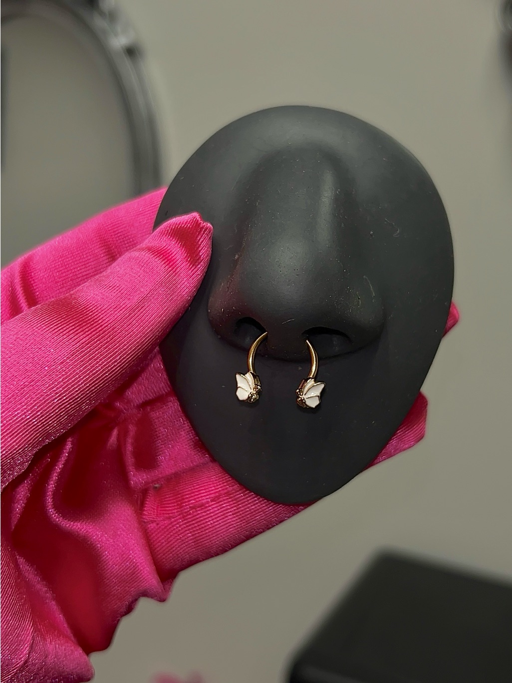 Gold And White Enamel Butterfly Septum Nose Horseshoe Rings  Women Jewelry